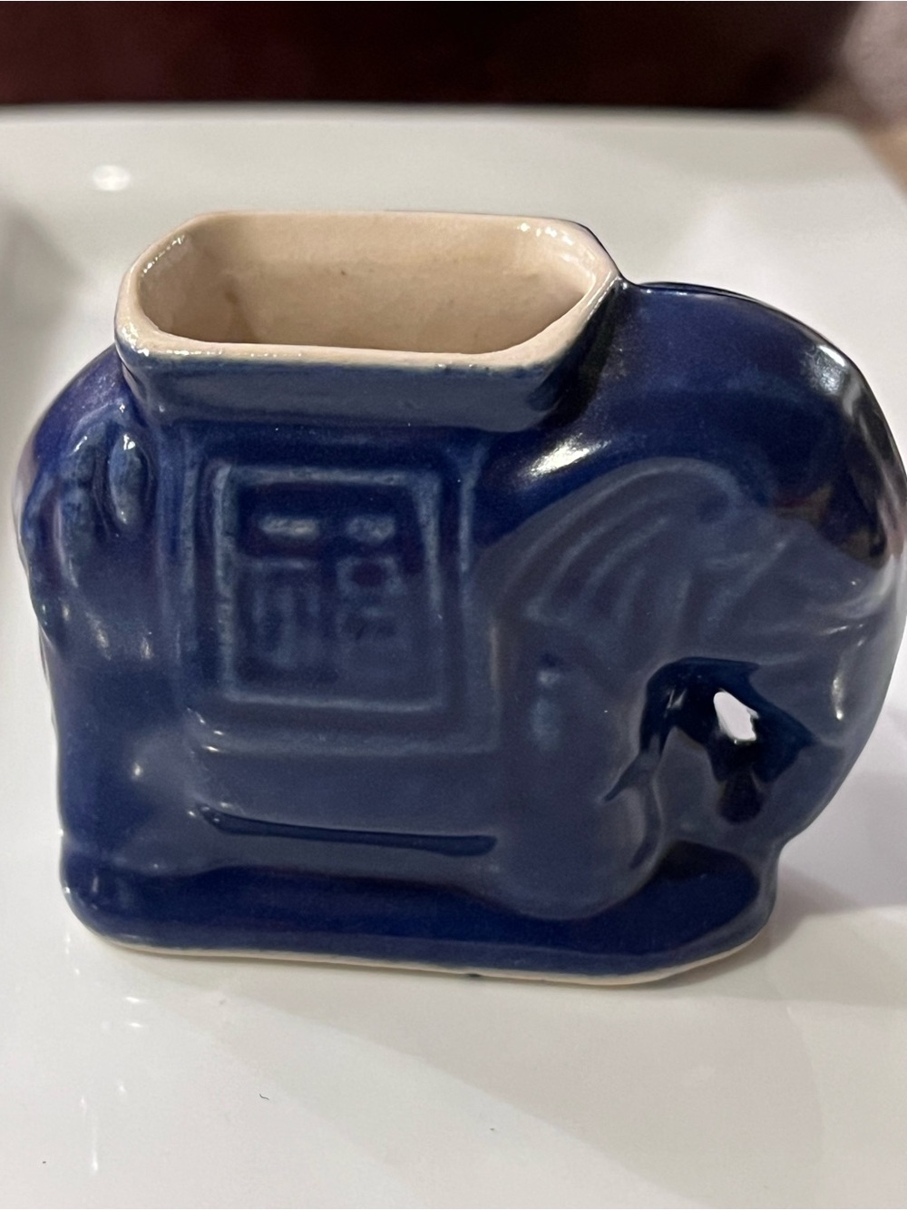 1970s Blue Ceramic Elephant Decorative Home Art Signed made in South Vietnam